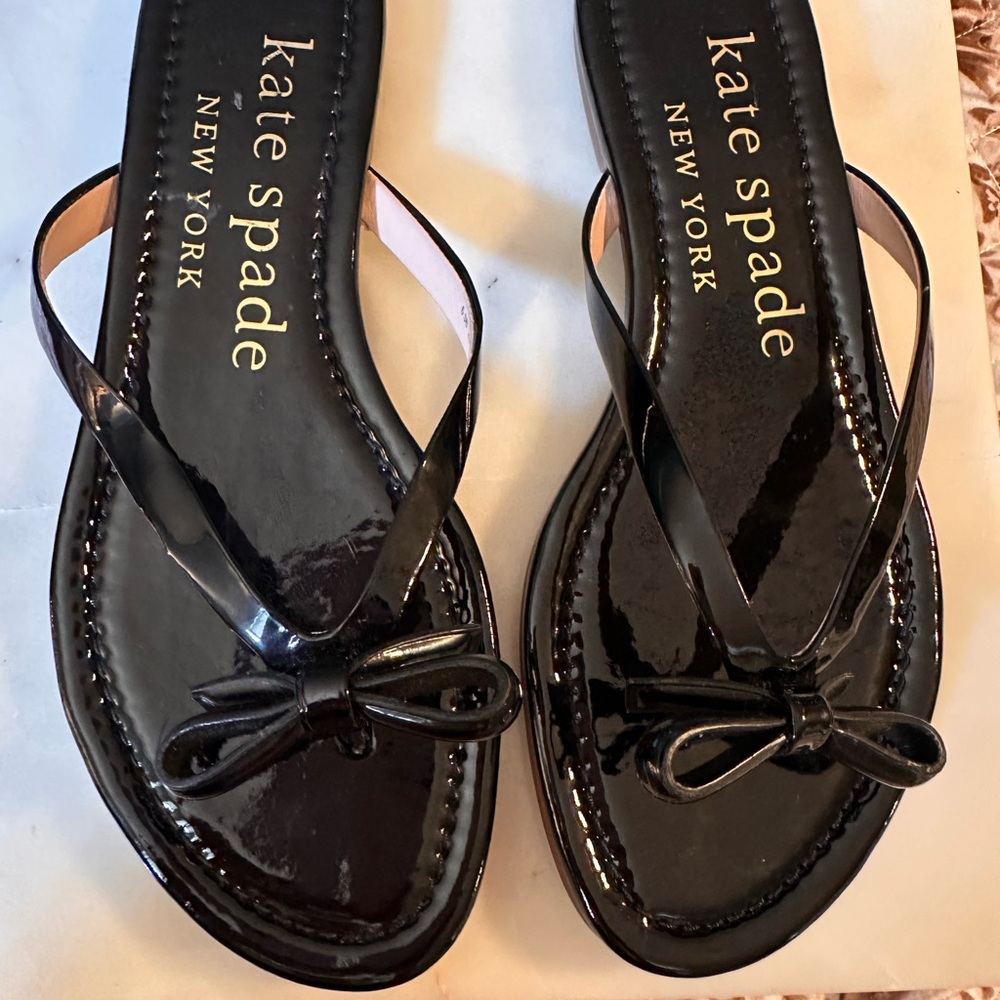 Kate Spade Glossy Black Bow Sandals